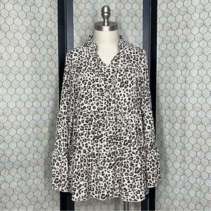 SHEIN Animal Print Bell Sleeve Tie Neck Top
